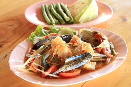 Thai seafood spicy papaya saladの写真素材