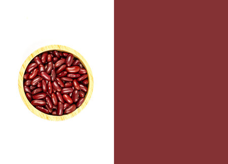 Layout design Red kidney beans isolated on white and red background. Flat lay. Food concept.