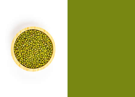 Layout design green mung bean isolated on white and green background. Flat lay. Food concept.の写真素材