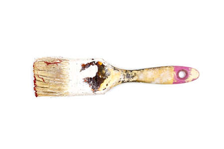 Paintbrush with red paint isolated on white background.の写真素材