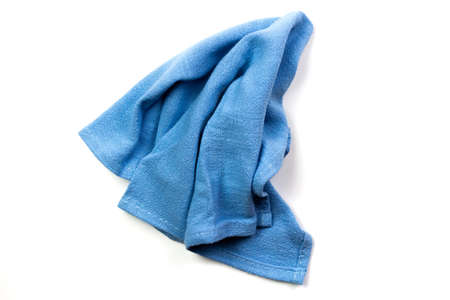 Cotton linen tablecloth kitchen (napkin) blue color isolated on white background.の写真素材