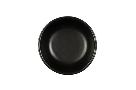 Small black bowl isolated on white background, Top view. The bowl is a kitchen utensil for holding food.の写真素材