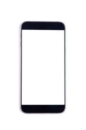 Black smartphone white blank screen isolated on white background.の写真素材