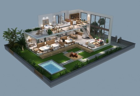 3d illustration of isometric villa planの写真素材