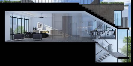 3D illustration of a modern room indoorの写真素材