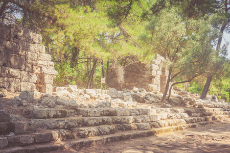 Faded photo of the ruins of the old town in Phaselis Antalya Turkey