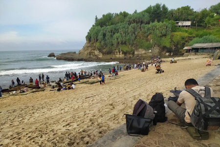 Bali, Indonesia. April 13th 2022. Situation on summer holiday in a beach on Bali, Indonesia. Tourist enjoy summer holiday on beach.のeditorial素材