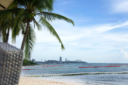Coconut sofa and beach in cool day at Pattaya beach , Thailand.