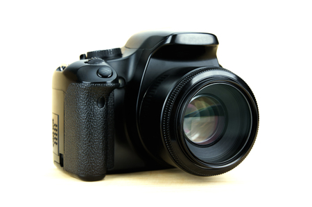 Bangkok, Thailand - June 7, 2017: digital dslr camera in APS-C sensor with fix lens on canon brand isolated on white background.のeditorial素材