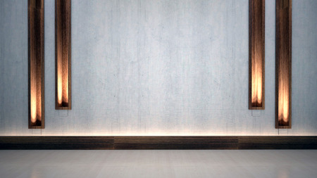 3D illustration, Empty room wood floor with double built in light feeling spa style.の写真素材