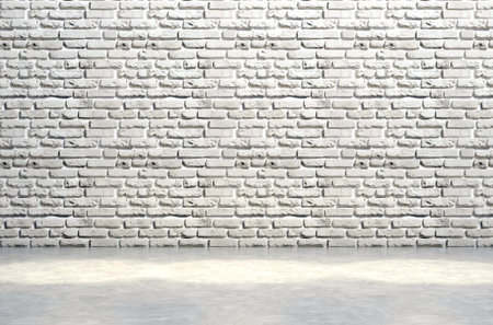 3D illustration,Brick white wall and concrete floorの写真素材