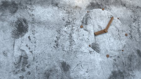 perfect viewpoint of modern clock built-in on concrete wall.の写真素材