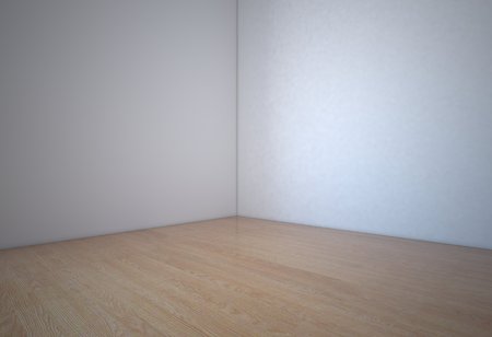 Empty room wood floor white wallpaper.の写真素材