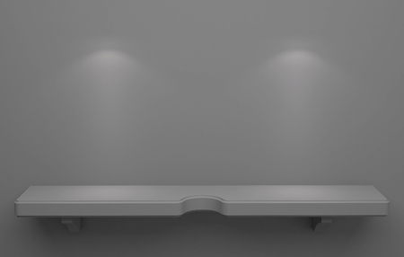 3D illustration , Empty gray shelves on background with down-lightの写真素材