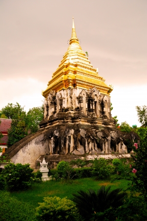 Buddhist Pagoda in Wat Chiang Man at Chiangmai, Thailandの写真素材