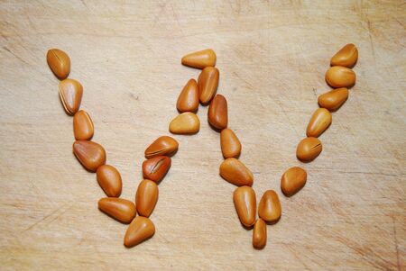 Pine nuts spelling alphabetの写真素材