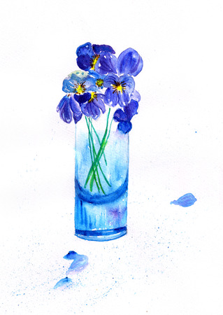 Beautiful watercolor blue flowerの写真素材