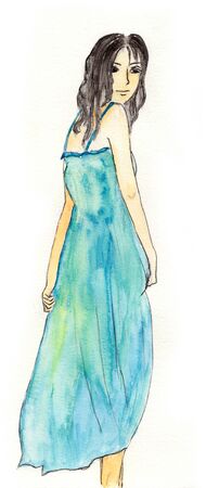 Beautiful girl, watercolor illustrationの写真素材