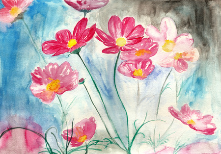 Beautiful red flower, watercolor illustrationの写真素材