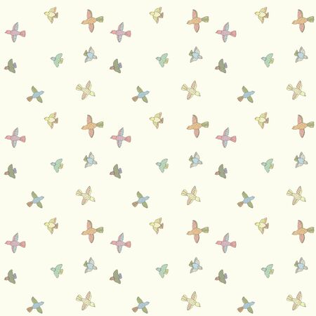 vector seamless pattern with multi colored birds on light yellow backgroundのイラスト素材