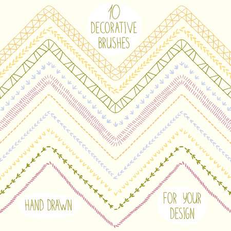 Set of hand drawn seamless pattern brushes with corner tiles.のイラスト素材