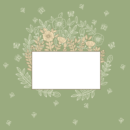 Vector floral card template with hand drawn flowers.のイラスト素材