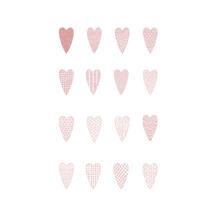 valentines card with sixteen different textured hand drawn heartsのイラスト素材