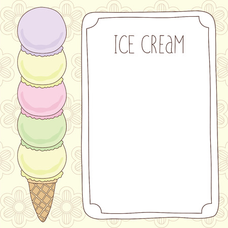 vector template with stacked Ice cream cone on flowers backgroundのイラスト素材
