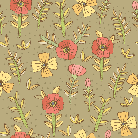 Floral seamless pattern with flowers drawn by hand. Doodle floral texture.のイラスト素材