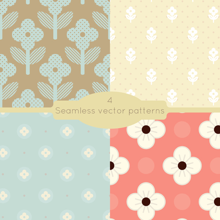 Set of four seamless floral geometric vector patterns.のイラスト素材