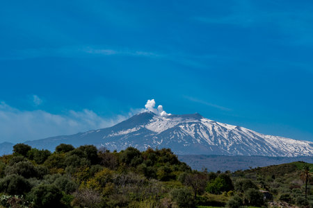 View of Mount Etna in Sicily, Italy. Mount Etna is the highest mountain in Italy.の写真素材
