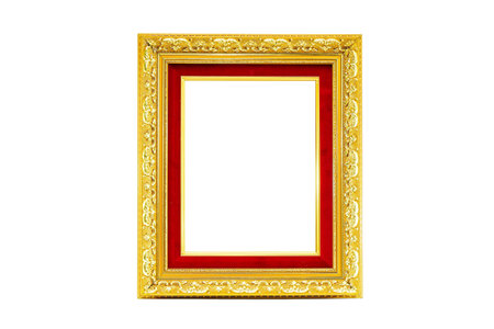 Golden photo frame on isolated backgroundの写真素材