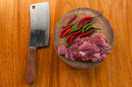 pork chili and chopping and knifeの写真素材