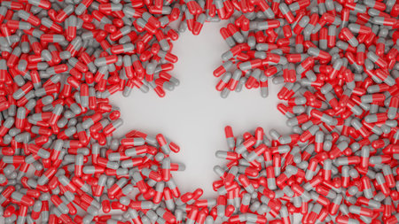 red and white antibiotic medicine pill capsules on table for car