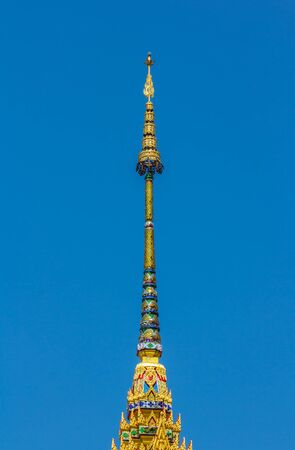 Thailand art painting on the wall in red and gold background.の写真素材