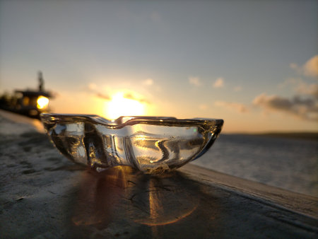 Coral ocean sunsetの写真素材