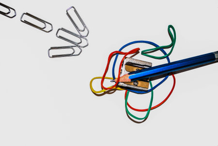 Office tools on white backgroundの写真素材