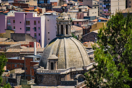 From the top of the historic hill a close-up image of the ex Benedictine Monastery's Dome in Paterno. Sicilyの写真素材