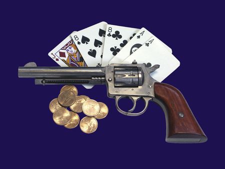 Dead Man's Hand, isolated on blueのeditorial素材