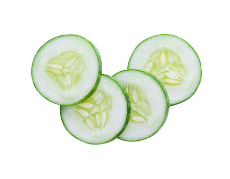cucumber slice isolated on white backgroundの写真素材