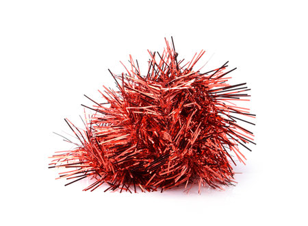 Tinsel Christmas decoration. Isolated on a white backgroundの写真素材