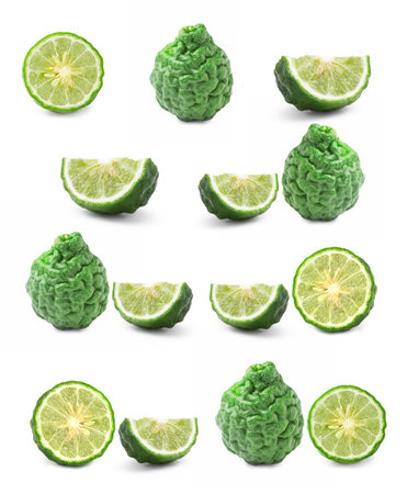 kaffir Lime or Bergamot fruit on white backgroundの写真素材