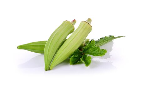 fresh okra isolated on a white backgroundの写真素材
