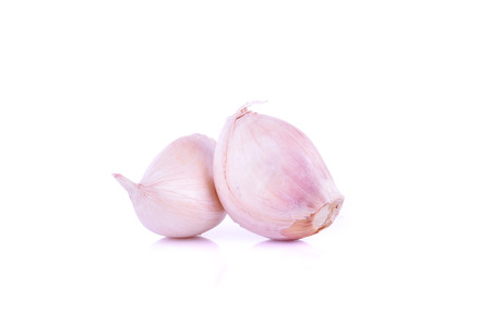 Organic garlic on white backgroundの写真素材