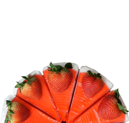 cake with strawberries on white backgroundの写真素材