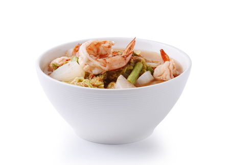Mixed vegetable soup with shrimpの写真素材
