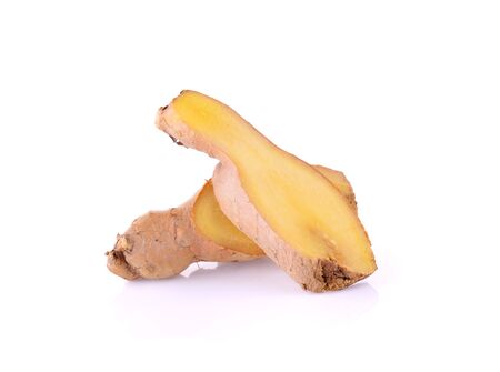 fresh ginger isolated on white backgroundの写真素材