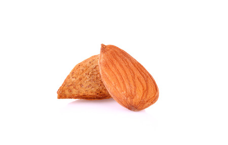 Dried almonds isolated on a white backgroundの写真素材