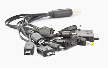	cellphone usb charging plugs on the white background
