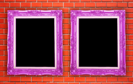 Two pink picture frame on the brick wallの写真素材